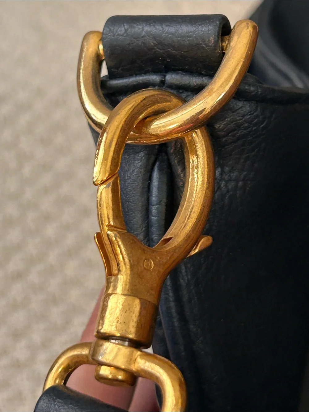 Bueno Navy Blue Leather Shoulder Bag with Gold Hardware